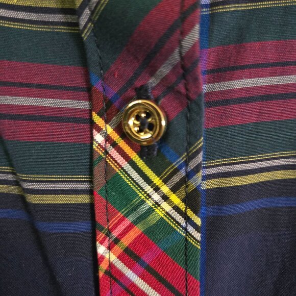 Talbots Tartan Plaid Tiny Gold Button Cotton Blend ButtonDown Blouse Size 8 - Picture 5 of 7